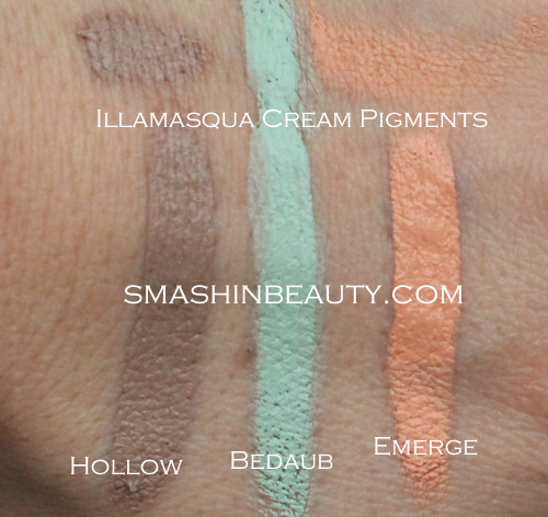 Illamasqua Cream pigment Hollow Bedaub Emerge Swatches Review Illamasqua Kremasti Pigment