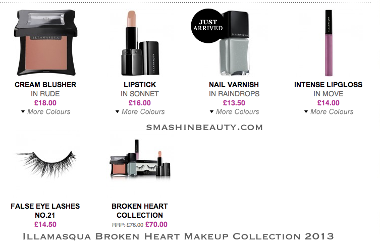 Illamasqua Broken Heart Makeup Collection 2013 rude, sonnet, raindrops, move swatches, review makeup tutorial