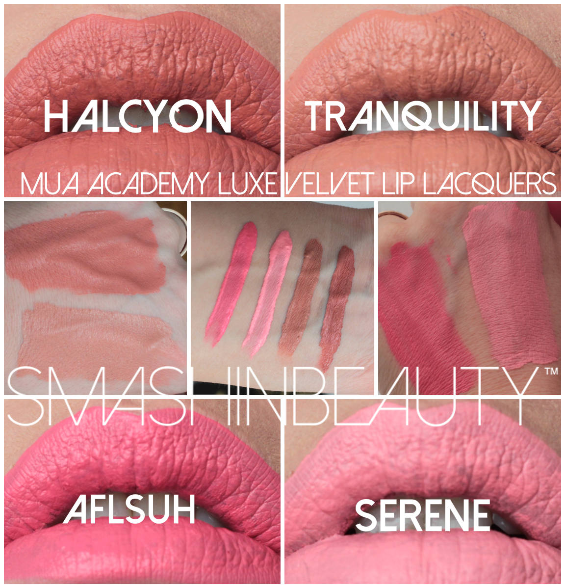 alliantie Bezet verf MUA academy luxe velvet lip lacquers in tranquility, halcyon, aflush and  serene swatches makeup review - SmashinBeauty